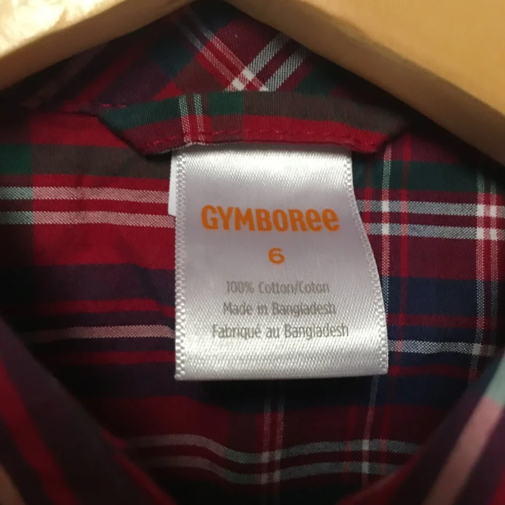 Gymboree Plaid Button Down Shirt Boys Size‎ 6 Red Navy Green Long Sleeve Woven